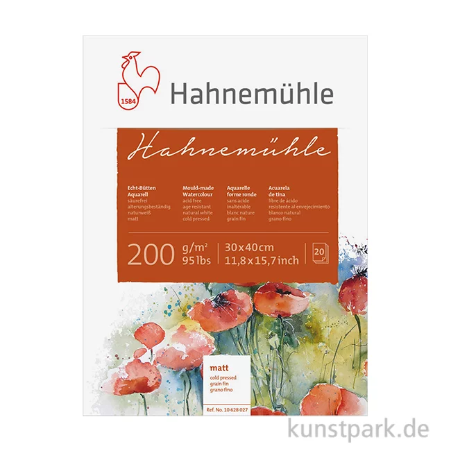 Artikelbild 1 des Artikels “Hahnemühle Echt-Bütten Aquarellblock, 20 Blatt, 200g matt 30 x 40 cm“