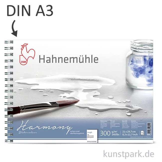 Artikelbild 1 des Artikels “Hahnemühle HARMONY Aquarell Papier Spiralblock, 12 Blatt, 300g - rau DIN A3“