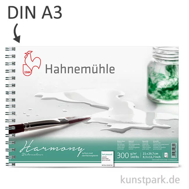 Artikelbild 1 des Artikels “Hahnemühle HARMONY Aquarell Papier Spiralblock, 12 Blatt, 300g - satiniert DIN A3“
