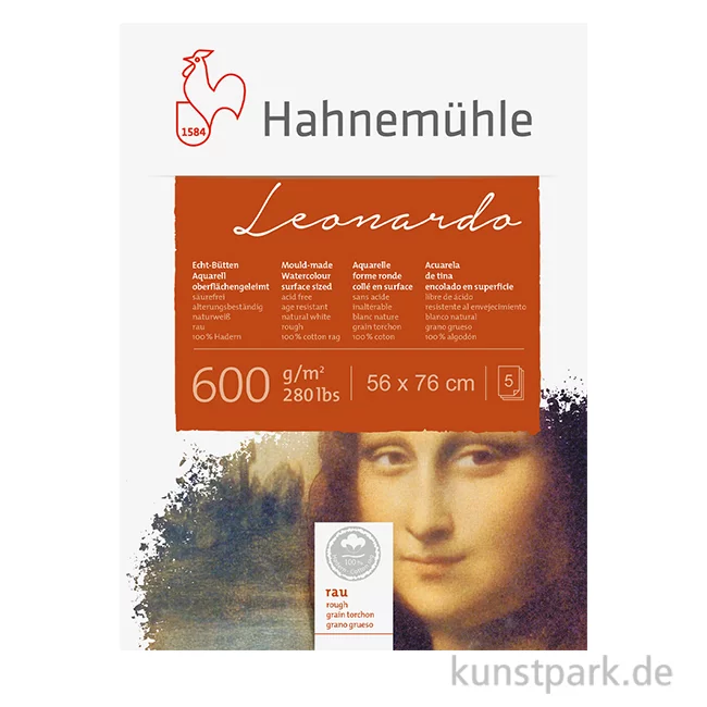 Artikelbild 1 des Artikels “Hahnemühle LEONARDO - 5 Einzelbogen, 600g, 56 x 76 cm rau“