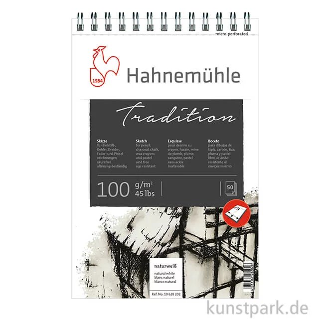 Artikelbild 1 des Artikels “Hahnemühle TRADITION Skizzenpapier, 50 Blatt, 100g, fein, spiral “