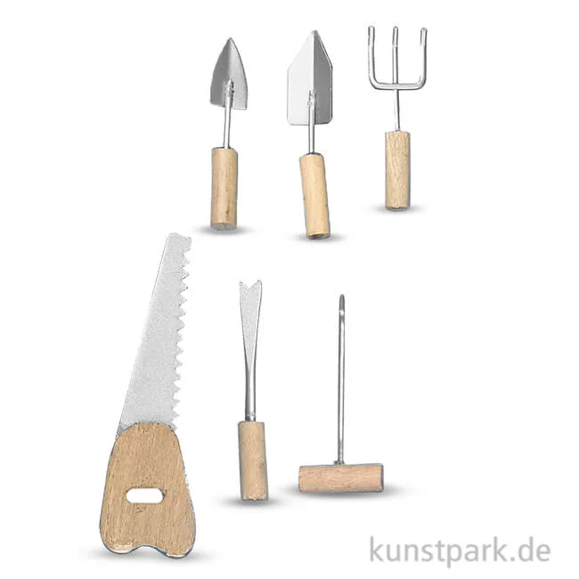 Artikelbild 1 des Artikels “Mini Handwerkzeug-Set aus Holz und Metall, 4-6,5 cm, 6 Stück “