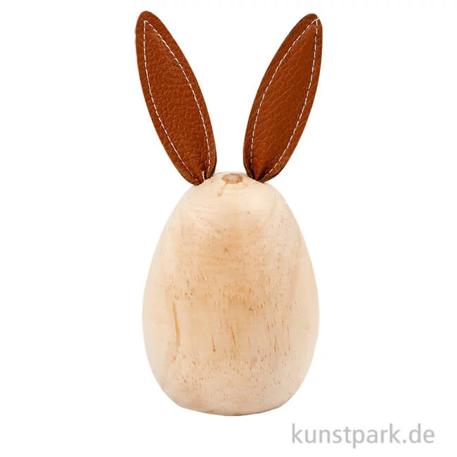 Artikelbild 1 des Artikels “Hase aus hellem Holz mit Kunstleder-Ohren, Höhe 13 cm “