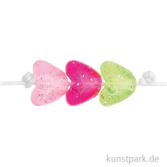 Artikelbild 1 des Artikels “Herz Perlen Glitzer, Rosa Neon, 9x11x8 mm, 24 Stück “