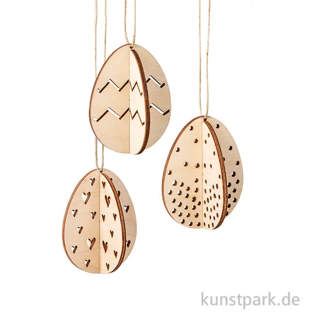 Artikelbild 1 des Artikels “Holz 3D Osterei mit Kordel, Natur, 5,5 x 7 cm, 7-teilig, 3 Stück “