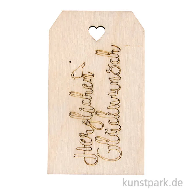 Artikelbild 1 des Artikels “Holz Anhänger - Herzlichen Glückwunsch, 4,8 x 8,2 cm “