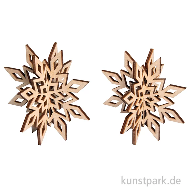 Artikelbild 1 des Artikels “Holz Deko - 3D Schneeflocke mit Kordel, 9 cm Durchmesser, 2 Stück “
