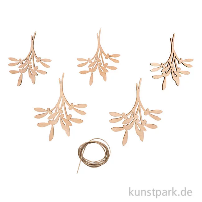Artikelbild 1 des Artikels “Holz Deko Mistelzweige, Natur, 8,3-10,3 cm, 5 Stück + Kordel “
