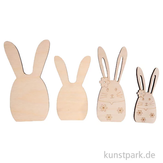 Artikelbild 1 des Artikels “Holz Deko Osterhasen, Natur, 8,7-12,4 cm, Stärke 6 mm, 4 Stück “