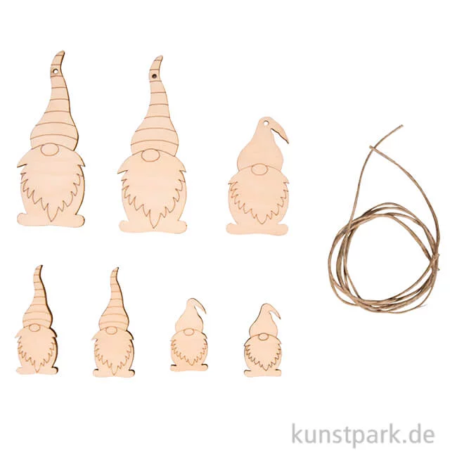 Artikelbild 1 des Artikels “Holz Deko Wichtel, Natur, 2,5-9 cm, 7 Stück + Kordel “