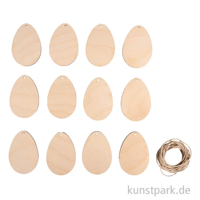 Artikelbild 1 des Artikels “Holz Ei mit Kordel, Natur, 4,5 x 6,5 cm, 12 Stück “