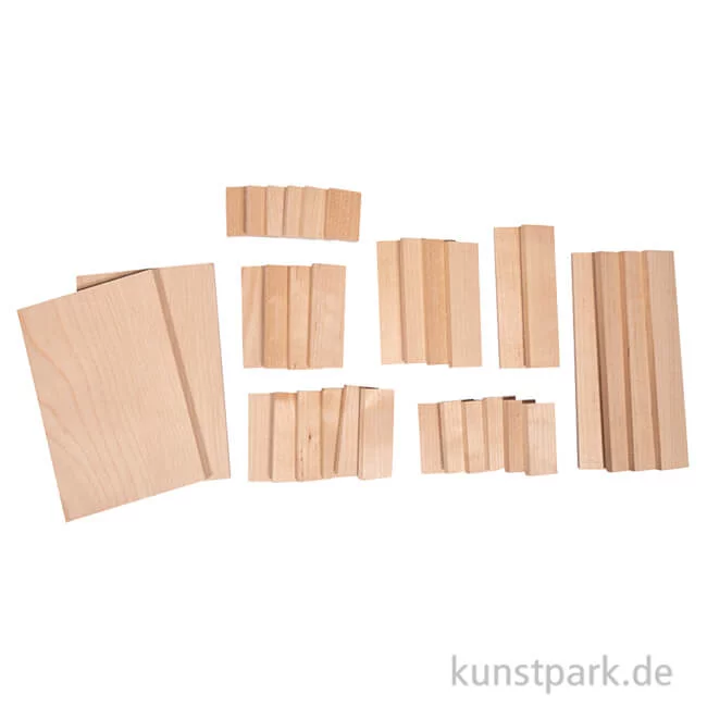 Artikelbild 1 des Artikels “Holz Klötzchen + Platten zum Basteln, Natur, Mini, 34er Set “