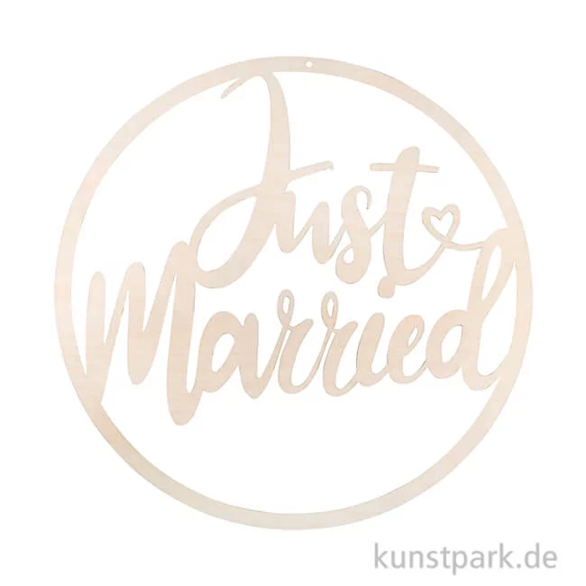 Artikelbild 1 des Artikels “Holzkranz zum Hängen - Just married, Hochzeitsdeko, Durchmesser 30 cm “