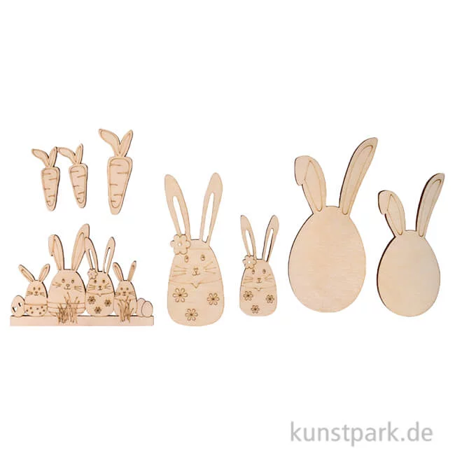 Artikelbild 1 des Artikels “Holz Osterhasen + Freunde, Natur, 4-8,8 cm, 8 Stück “