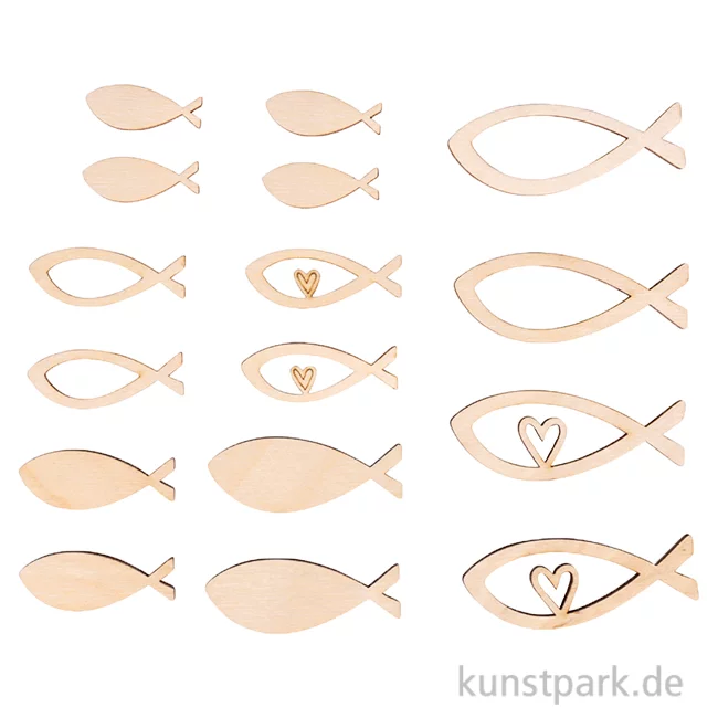 Artikelbild 1 des Artikels “Holz Streuteile Fische, Natur, 4-6 cm, 16 Stück “
