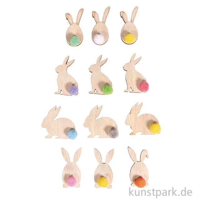Artikelbild 1 des Artikels “Holz Streuteile Hase, Bunt, 3-3,7 cm, 12 Stück “
