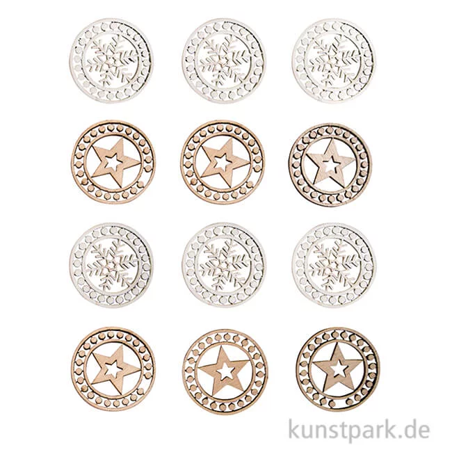 Artikelbild 1 des Artikels “Holz-Streuteile - Stern & Schneeflocke, 3,2 cm, 12 Stück “