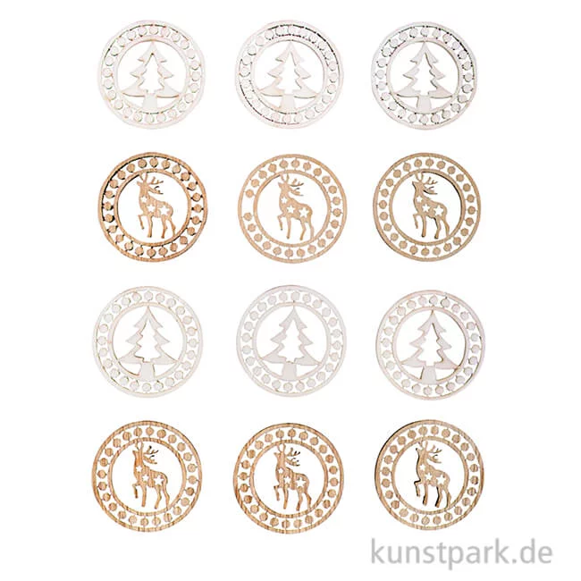 Artikelbild 1 des Artikels “Holz-Streuteile - Tanne & Hirsch, 3,2 cm, 12 Stück “