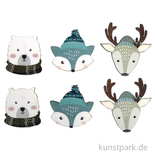 Artikelbild 1 des Artikels “Holz Streuteile Wintertiere mit Klebepunkt, 3,8 - 5 cm, 6 Stück “