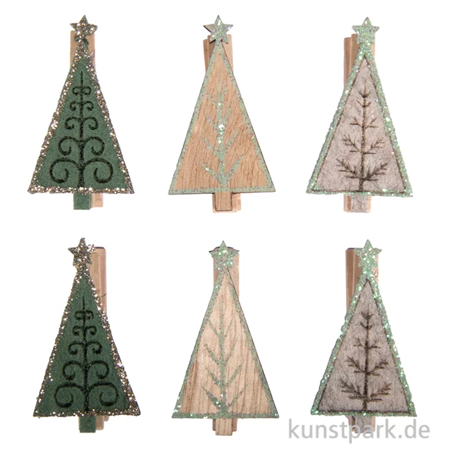 Artikelbild 1 des Artikels “Holz Weihnachtsbaum auf Klammer, 3 x 5,2 cm, 6 Stück “