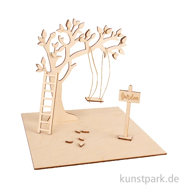 Artikelbild 1 des Artikels “Holzbausatz Miniatur Garten, 3D, Holz, Natur, 22-teilig, 21 x 19,2 cm “