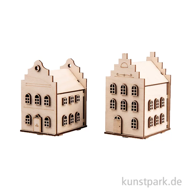 Artikelbild 1 des Artikels “Holzbausatz Nordic Häuser, Natur, 11,2-12,3 cm, 73-tlg + Lichterketten “