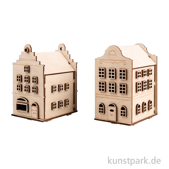 Artikelbild 1 des Artikels “Holzbausatz Nordic Häuser, Natur, 11,8-12 cm, 85-tlg + Lichterketten “