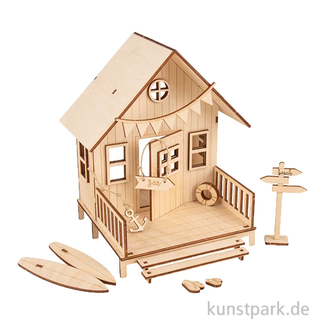 Artikelbild 1 des Artikels “Holzbausatz Strandhaus, Natur, 13,5 x 13 x 18 cm, 36-teilig “
