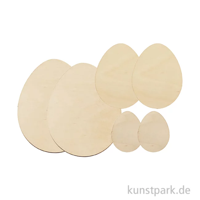 Artikelbild 1 des Artikels “Holzeier zum Bemalen, Flach, Natur, Set mit 3 Größen, 6 Stück “