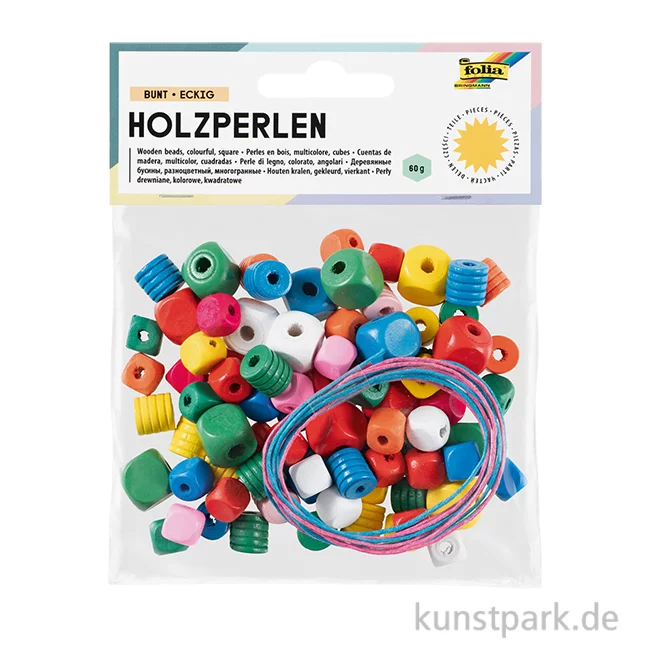 Artikelbild 1 des Artikels “Holzperlen eckig, 88 Stück - farbig sortiert “