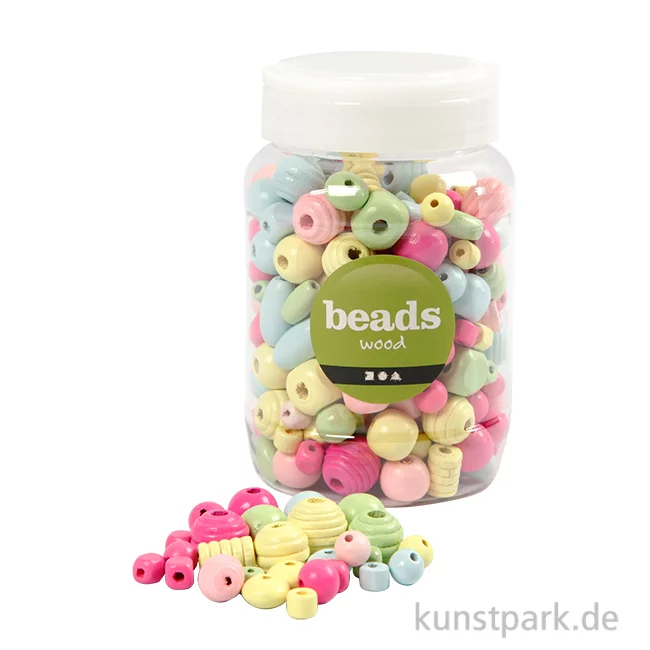 Artikelbild 1 des Artikels “Holzperlen in Pastellfarben, 10-15 mm, Lochgröße 3-5 mm, 400 ml “