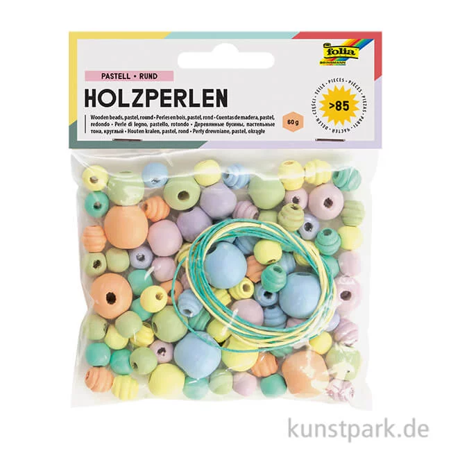 Artikelbild 1 des Artikels “Holzperlen Mix - PASTELL Rund, 85 Teile, 50g “