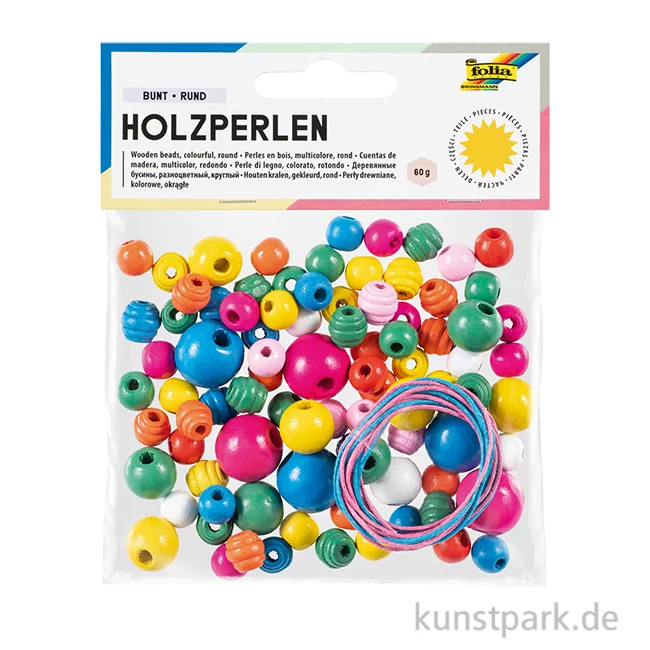 Artikelbild 1 des Artikels “Holzperlen rund, 84 Stück - farbig sortiert “