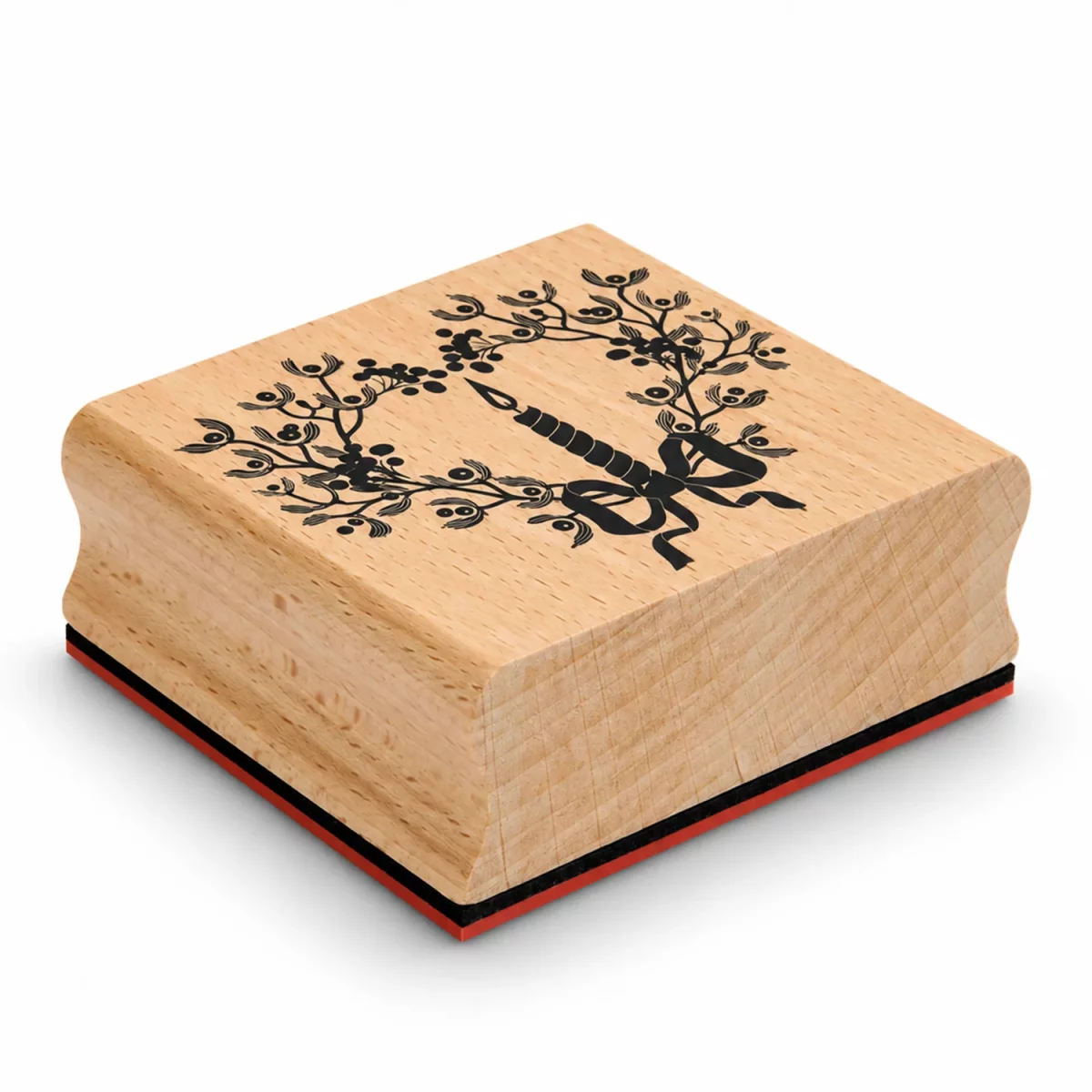 Artikelbild 1 des Artikels “Holzstempel - Kerze und Mistelzweige, 7,5 x 6,5 x 3 cm “