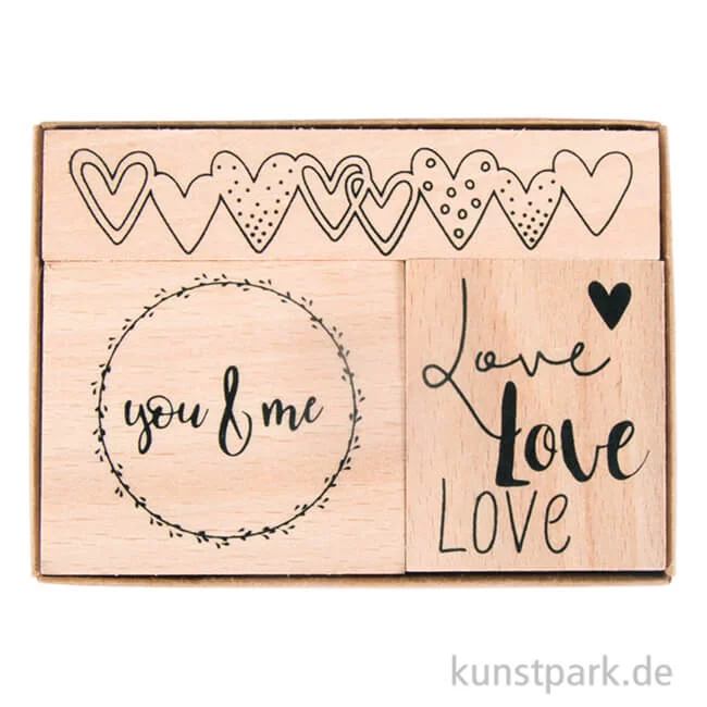 Artikelbild 1 des Artikels “Holzstempelset - Liebe, 3,2x3,8 cm - 8,1x1,6 cm, 3 Stück “