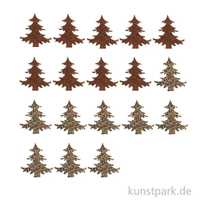 Artikelbild 1 des Artikels “Holzstreuteile, Bäume Braun / Gold Glitzer, 2 cm, 18 Stück “