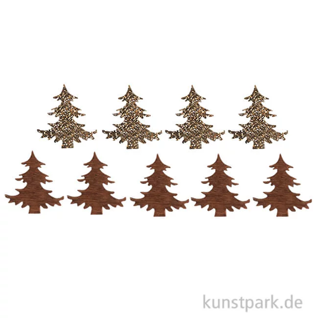 Artikelbild 1 des Artikels “Holzstreuteile, Bäume Braun / Gold Glitzer, 4 cm, 9 Stück “