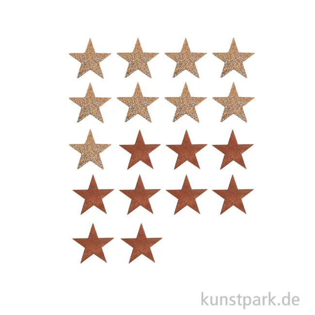 Artikelbild 1 des Artikels “Holzstreuteile, Sterne Braun / Gold Glitzer, 2 cm, 18 Stück “
