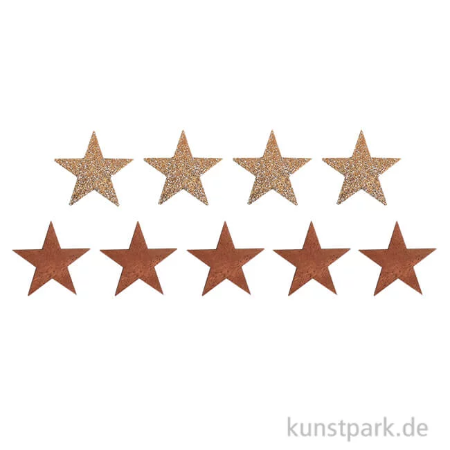 Artikelbild 1 des Artikels “Holzstreuteile, Sterne Braun / Gold Glitzer, 4 cm, 9 Stück “