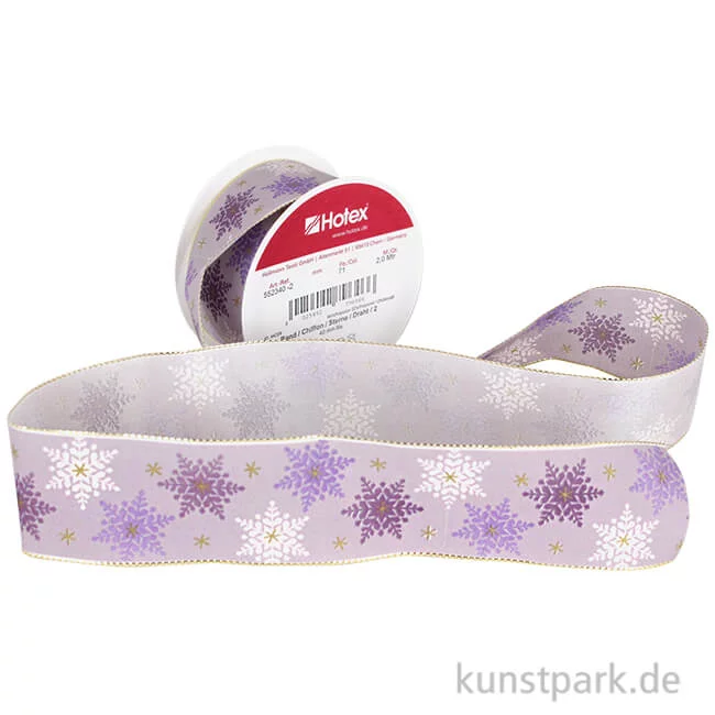 Artikelbild 1 des Artikels “Hotex Chiffonband mit Draht - Sterne Lila - 40 mm x 2 m “