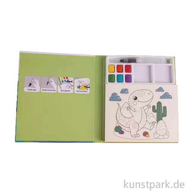 Artikelbild 1 des Artikels “Kinder Malblock mit Wasserfarben, 15,8 x 18,7 cm, 29 Motive, Dino “