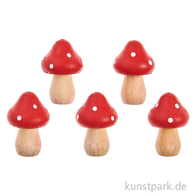 Artikelbild 1 des Artikels “Kleine Holz Pilze, Rot Weiß, 3,5 x 2,4 cm, 5 Stück “