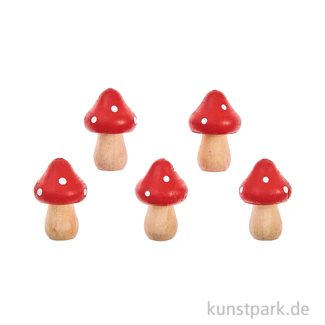 Artikelbild 1 des Artikels “Kleine Holz Pilze, Rot Weiß, 3 x 2,2 cm, 5 Stück “