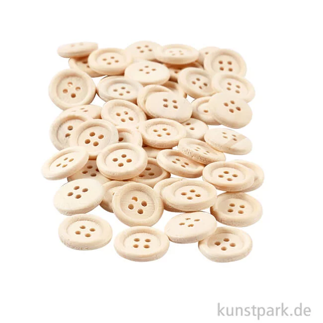 Artikelbild 1 des Artikels “Knöpfe aus unlackiertem Holz, 4 Loch 15 mm - 50 Stück“