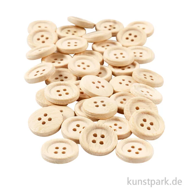 Artikelbild 1 des Artikels “Knöpfe aus unlackiertem Holz, 4 Loch 18 mm - 40 Stück“