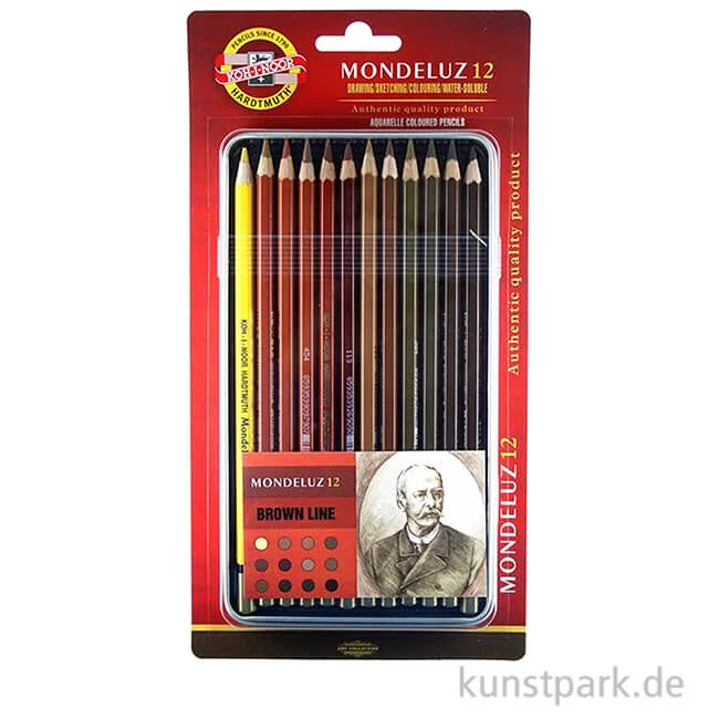 Artikelbild 1 des Artikels “Koh-I-Noor MONDELUZ Aquarellstifte Brauntöne, 12 Stifte im Metalletui “