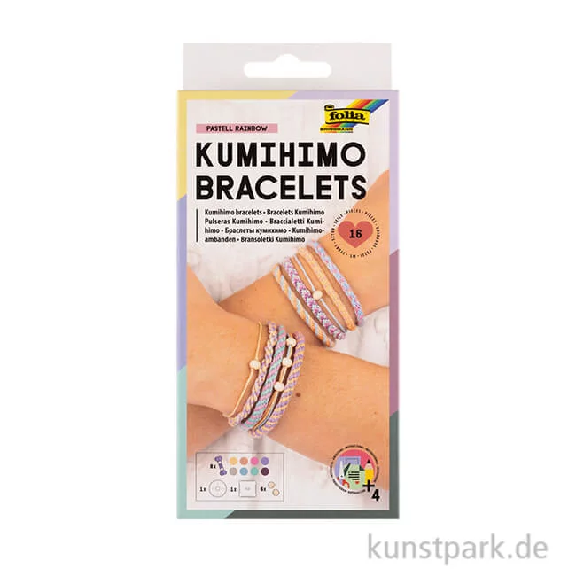 Artikelbild 1 des Artikels “Kumihimo Bastelset für Armbänder, Pastell Rainbow, 16-teilig “