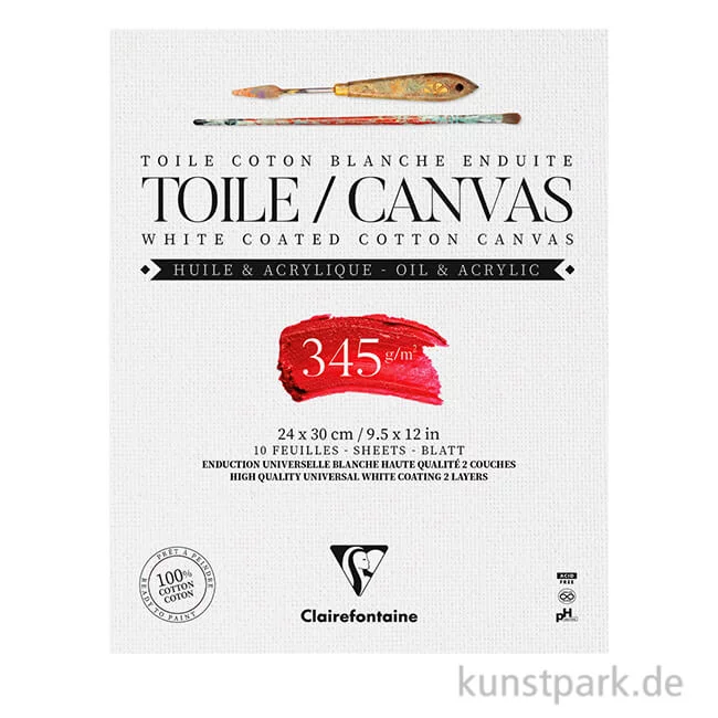 Artikelbild 1 des Artikels “Leinwandblock aus 100% Baumwolle, Weiß, 345g, 10 Blatt, 24 x 30 cm “