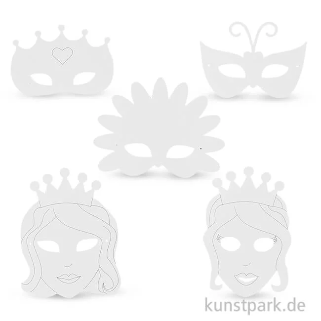 Artikelbild 1 des Artikels “Märchen-Masken aus weißem Karton mit Gummiband, 16 Stück “