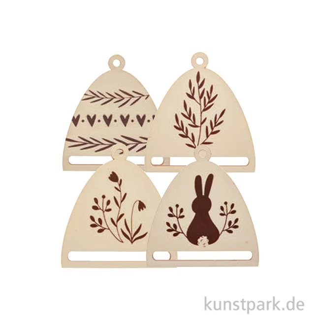 Artikelbild 1 des Artikels “Makramee-Anhänger, Holz, 4 Ostermotive, 7 x 6,5 x 0,4 cm “
